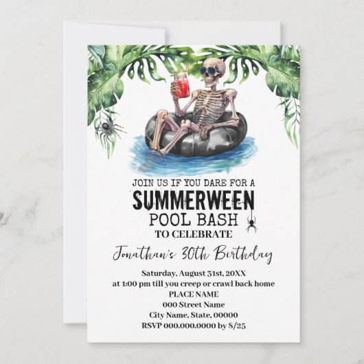 Summerween Tropical Skeleton Birthday Party Kaart (Voorkant)