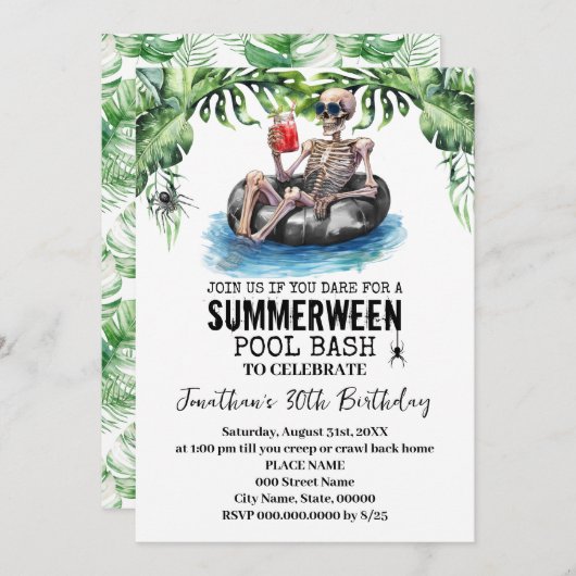 Summerween Tropical Skeleton Birthday Party Kaart (Voorkant / Achterkant)