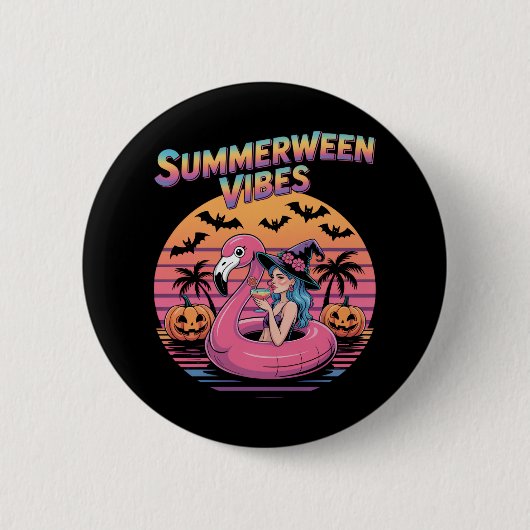 Summerween Vibes Heks Flamingo Ronde Button 5,7 Cm (Voorkant)