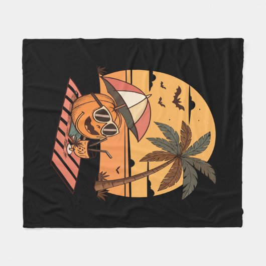 Summerween Vibes – Pumpkin op vakantie Fleece Deken (Voorkant (Horizontaal))