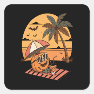 Summerween Vibes – Pumpkin op vakantie Vierkante Sticker