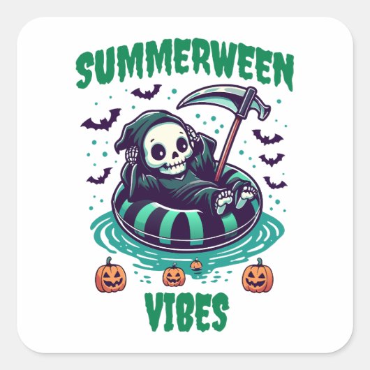Summerween Vibes – Reaper Relaxed Vierkante Sticker (Voorkant)