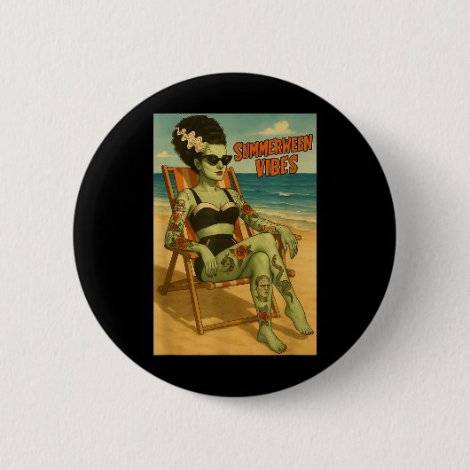 Summerween Vibes Retro Beach Gothic Style T-shirt Ronde Button 5,7 Cm (Voorkant)