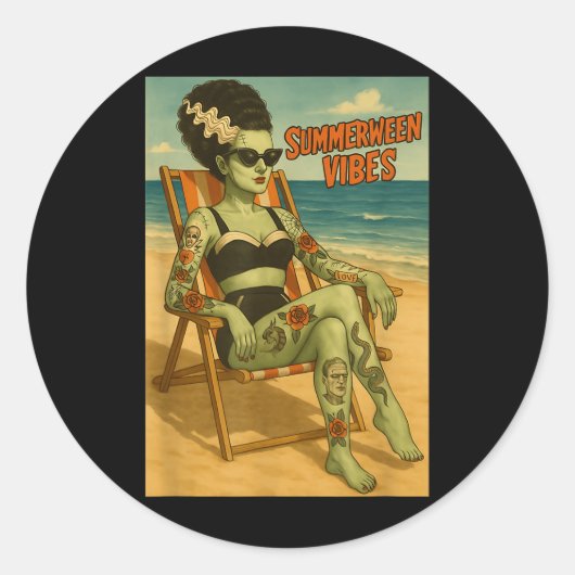 Summerween Vibes Retro Beach Gothic Style T-shirt Ronde Sticker (Voorkant)