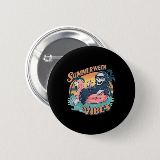 Summerween Vibes Skeleton Flamingo Float Summer Ha Ronde Button 5,7 Cm (Voorkant /achterkant)