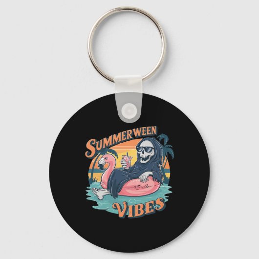 Summerween Vibes Skeleton Flamingo Float Summer Ha Sleutelhanger (Voorkant)