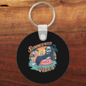 Summerween Vibes Skeleton Flamingo Float Summer Ha Sleutelhanger (Voorkant)