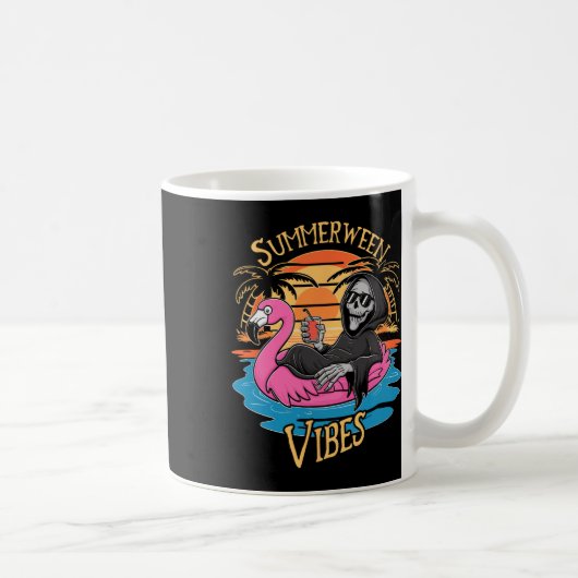 Summerween Vibes Skeleton Flamingo Spooky Hallowee Koffiemok (Rechts)