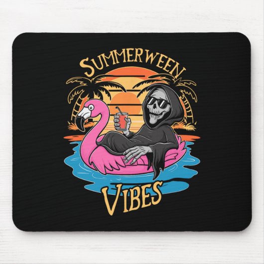 Summerween Vibes Skeleton Flamingo Spooky Hallowee Muismat (Voorkant)