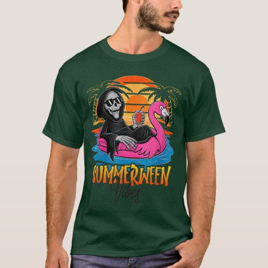 Summerween Vibes Skeleton Flamingo Spooky Hallowee T-shirt (Voorkant)