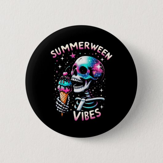 Summerween Vibes Skeleton Ice Cream Summer Hallowe Ronde Button 5,7 Cm (Voorkant)