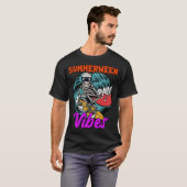 Summerween Vibes Skeleton Spooky Surfing T-Shirt (Voorkant volledig)