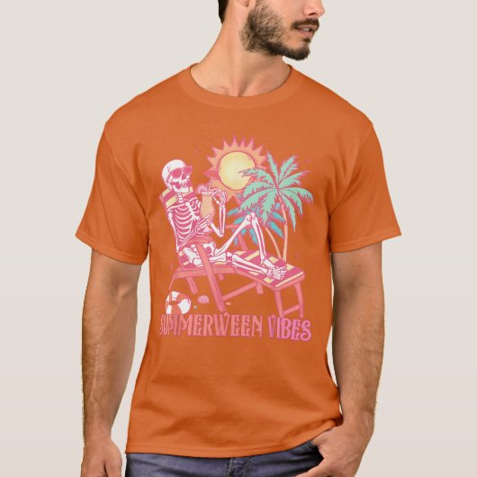 Summerween Vibes Skeleton Summer Vacation Beach Fu T-shirt (Voorkant)