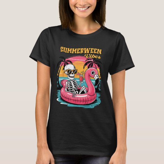Summerween Vibes Skeleton Summer Vacation Funny Ha T-shirt (Voorkant)