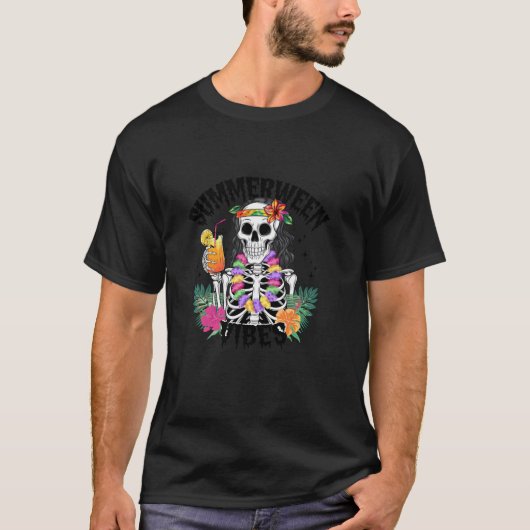 Summerween Vibes Skeleton Tropical T-shirt (Voorkant)