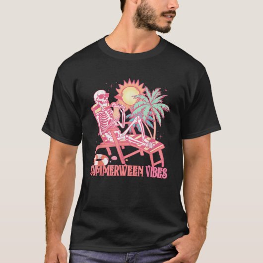 Summerween Vibes Skeleton Zomer Vakantie Strand Fu T-shirt (Voorkant)