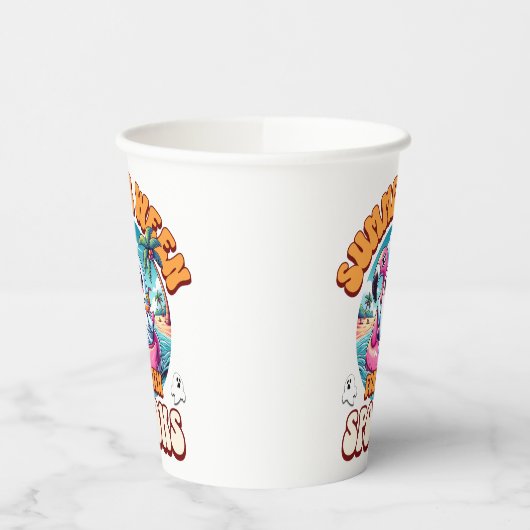 Summerween Vibes Spooky Cute Ghost Flamingo Float Papieren Bekers (Links)