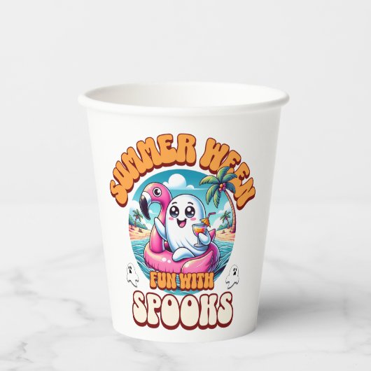 Summerween Vibes Spooky Cute Ghost Flamingo Float Papieren Bekers (Voorkant)