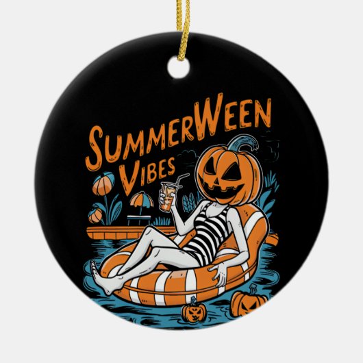 Summerween Vibes Spooky Summer Pumpkin Schattige Keramisch Ornament (Voorkant)