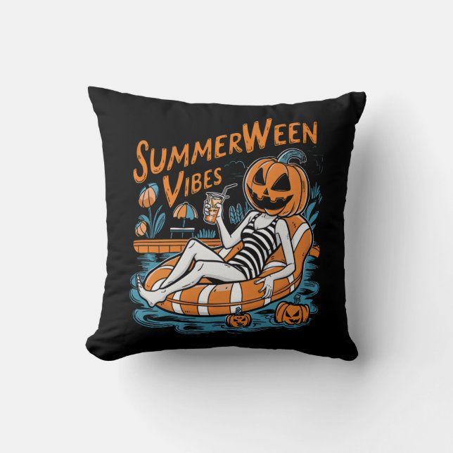 Summerween Vibes Spooky Summer Pumpkin Schattige Kussen (Voorkant)