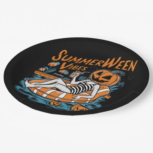 Summerween Vibes Spooky Summer Pumpkin Schattige Papieren Bordje (Gekanteld)