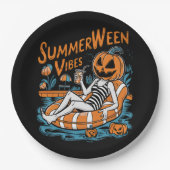 Summerween Vibes Spooky Summer Pumpkin Schattige Papieren Bordje (Voorkant)