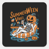 Summerween Vibes Spooky Summer Pumpkin Schattige Vierkante Sticker (Voorkant)
