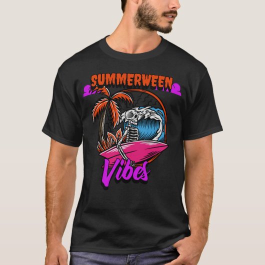 Summerween Vibes Surfing Skeleton T-shirt (Voorkant)