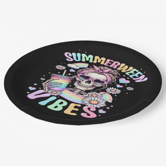 Summerween Vibes Sweet Skeleton Girl Summer Hallow Papieren Bordje (Gekanteld)