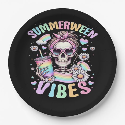 Summerween Vibes Sweet Skeleton Girl Summer Hallow Papieren Bordje (Voorkant)
