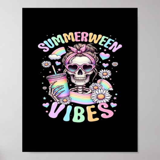 Summerween Vibes Zoete Skelet Meisje Zomer Halowee Poster (Voorkant)