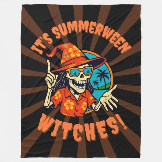 Summerween Witch Skeleton in Tropical Witch Hat 2 Fleece Deken (Voorkant)