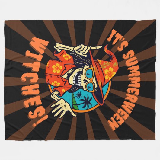 Summerween Witch Skeleton in Tropical Witch Hat 2 Fleece Deken (Voorkant (Horizontaal))