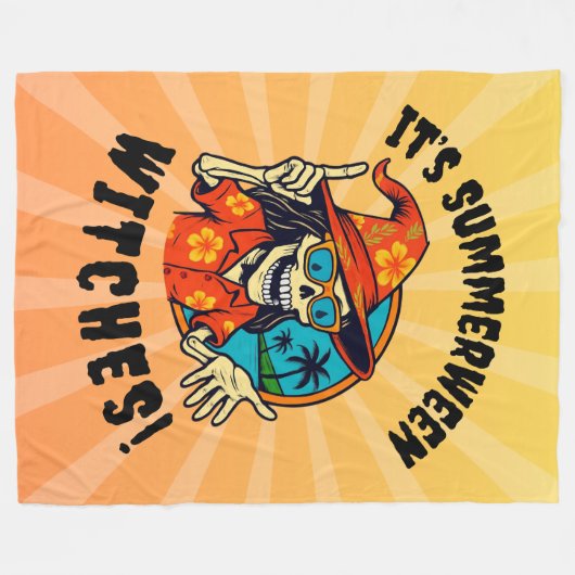 Summerween Witch Skeleton in Tropical Witch Hat Fleece Deken (Voorkant (Horizontaal))