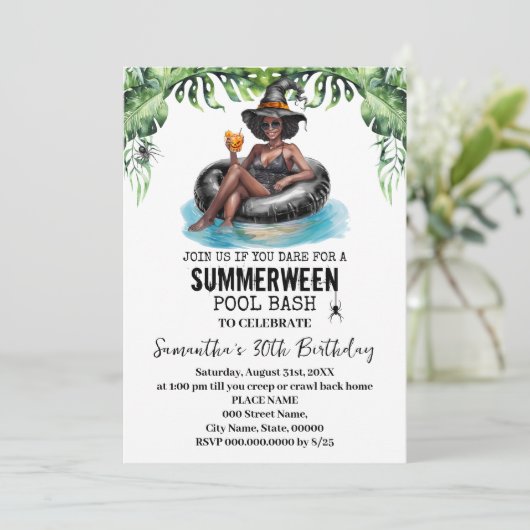 Summerween Witch Tropical Birthday Bash Kaart (Staand voorkant)