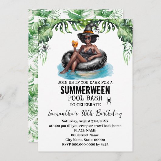 Summerween Witch Tropical Birthday Bash Kaart (Voorkant / Achterkant)