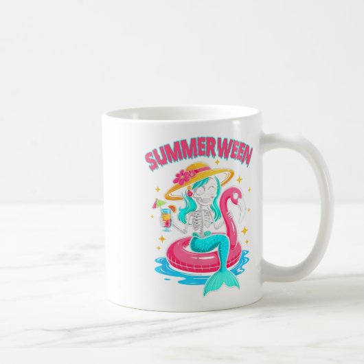 Summerween Zeemeermin Skelet Halloween Flamingo Su Koffiemok (Rechts)