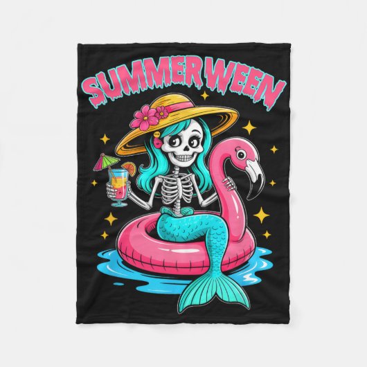 Summerween Zeemeermin Skelet Halloween Flamingo Zo Fleece Deken (Voorkant)