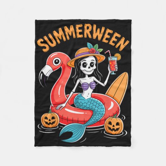 Summerween Zeemeermin Skelet Strand Flamingo Hallo Fleece Deken (Voorkant)