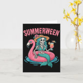 Summerween Zeemeermin Skelet Strand Flamingo Hallo Kaart (Gele Bloem)