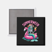 Summerween Zeemeermin Skelet Strand Flamingo Hallo Magneet (Voorkant / Achterkant)