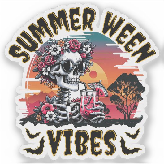 Summerween Zonsondergang Bloemenskelet Tropische S Sticker (Voorkant)
