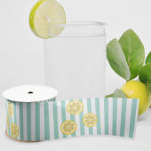 Summery Aqua Stripe & Lemon Slicten - kan tekst to Satijnen Lint