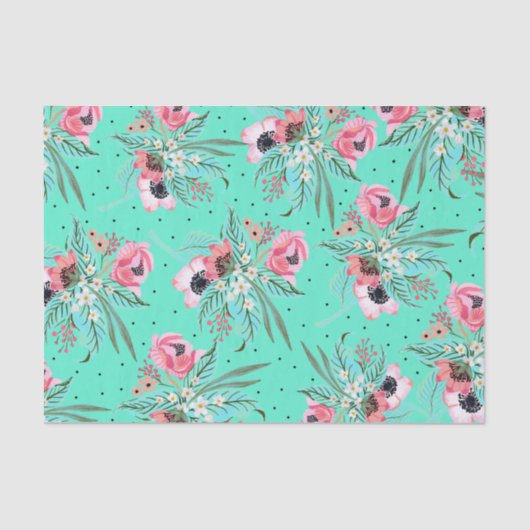 Summery bloemmotief - Blauwgroen tissuepapier (Voorkant)