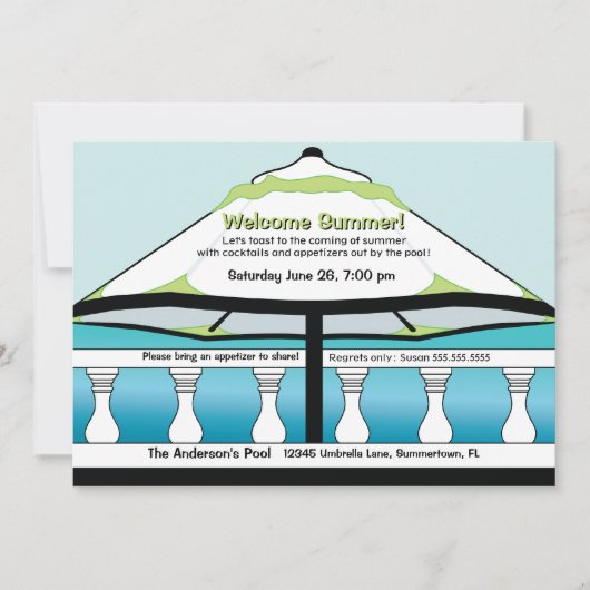 Summery Blue en Green Umbrella Invitation Kaart (Voorkant)