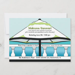 Summery Blue en Green Umbrella Invitation Kaart