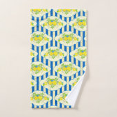 Summery Blue en Yellow Lemons Floral Patronen Bad Handdoek (Handdoek)