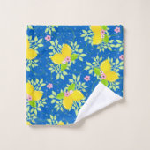 Summery Blue en Yellow Lemons Floral Patronen Bad Handdoek (Wasdoekje)