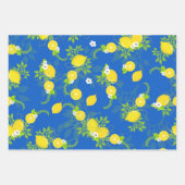 Summery Blue en Yellow Lemons Floral Patronen Inpakpapier Vel (Voorkant 3)