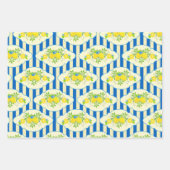 Summery Blue en Yellow Lemons Floral Patronen Inpakpapier Vel (Voorkant 2)